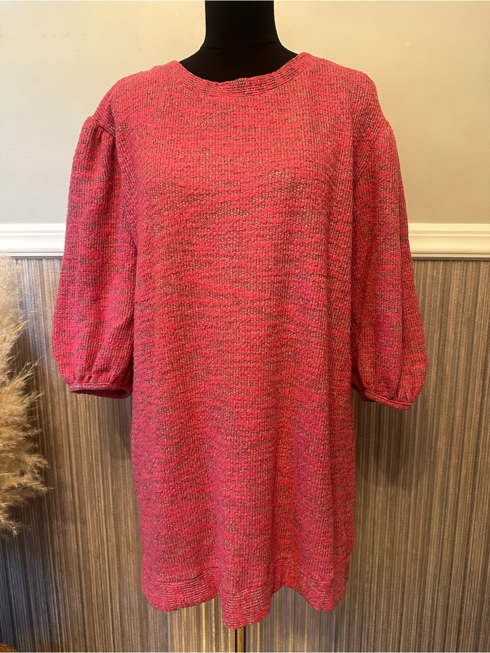 Anthropologie Saturday Sunday Pink Marled Sweater Dress Lined Balloon Sleeve Sm